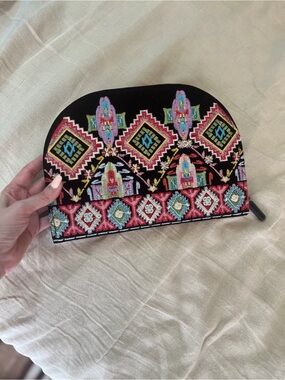 NWT Johnny Was Black Embroidered Clutch Wallet with Pink, Teal & Yellow Accents